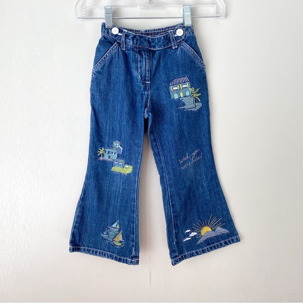 Vintage Y2K Gymboree Embroidered Travel Print Flare Jeans 4T